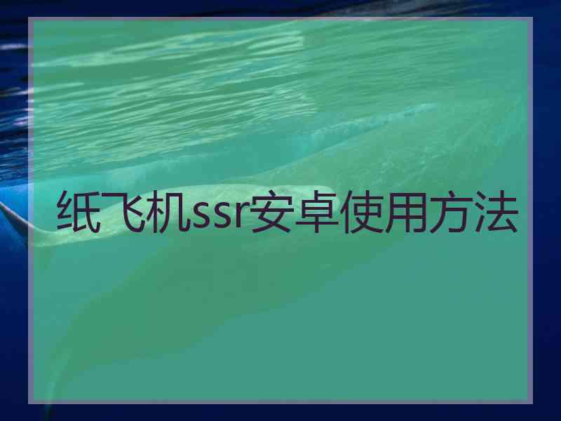 纸飞机ssr安卓使用方法